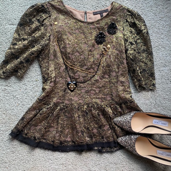 bcbgmaxazria gold peplum top - Picture 8 of 9